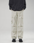 Pocket Washed Cargo Pants Men's Pleated Loose Wide-leg Cotton Casual Trousers