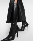 Women’s Stiletto Heel Pointed Toe Side-Zip Knee-Length Boots – Sleek Black Elegance