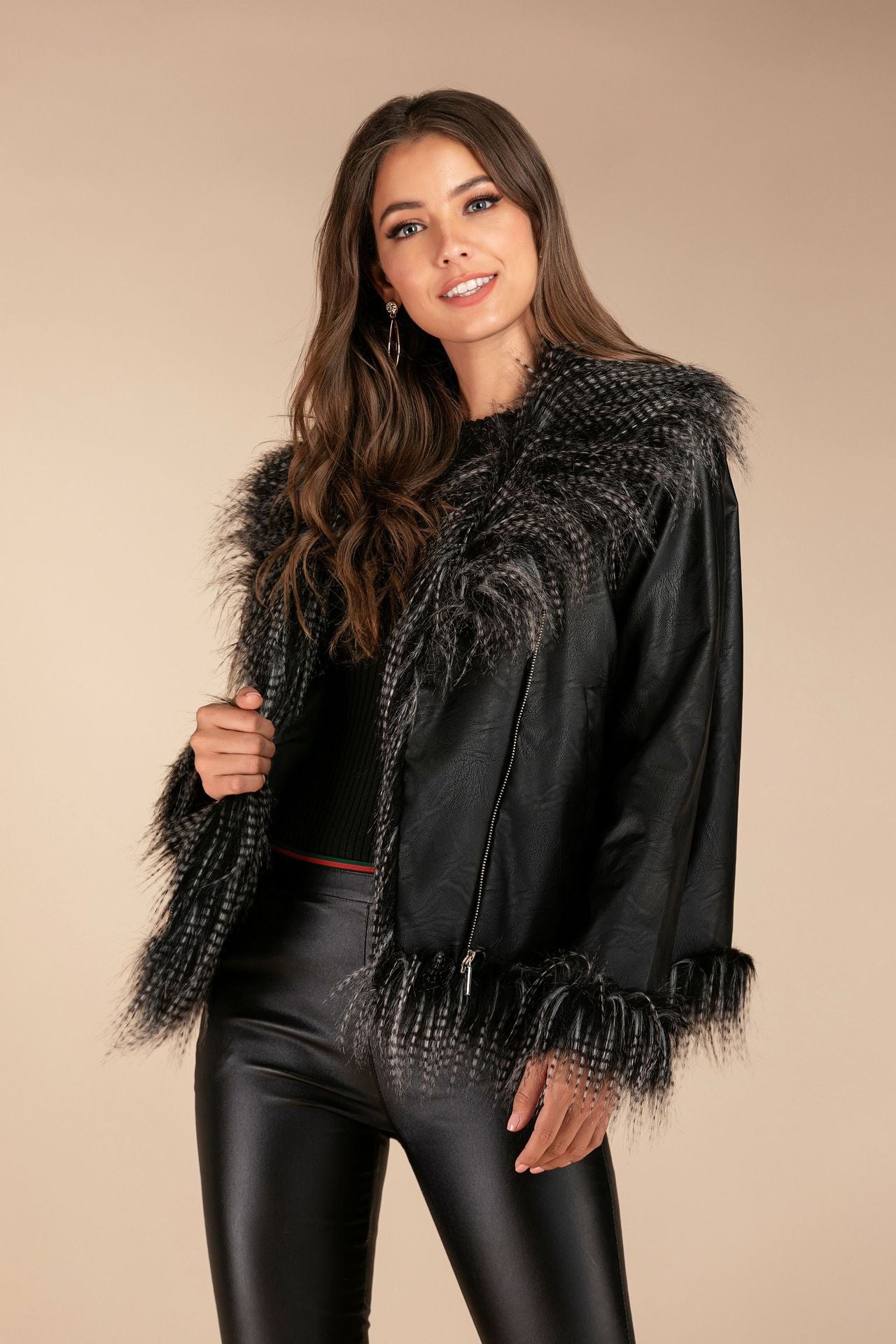 Imitation raccoon fur sheepskin leather jacket ( 3 to 7 days shipping)