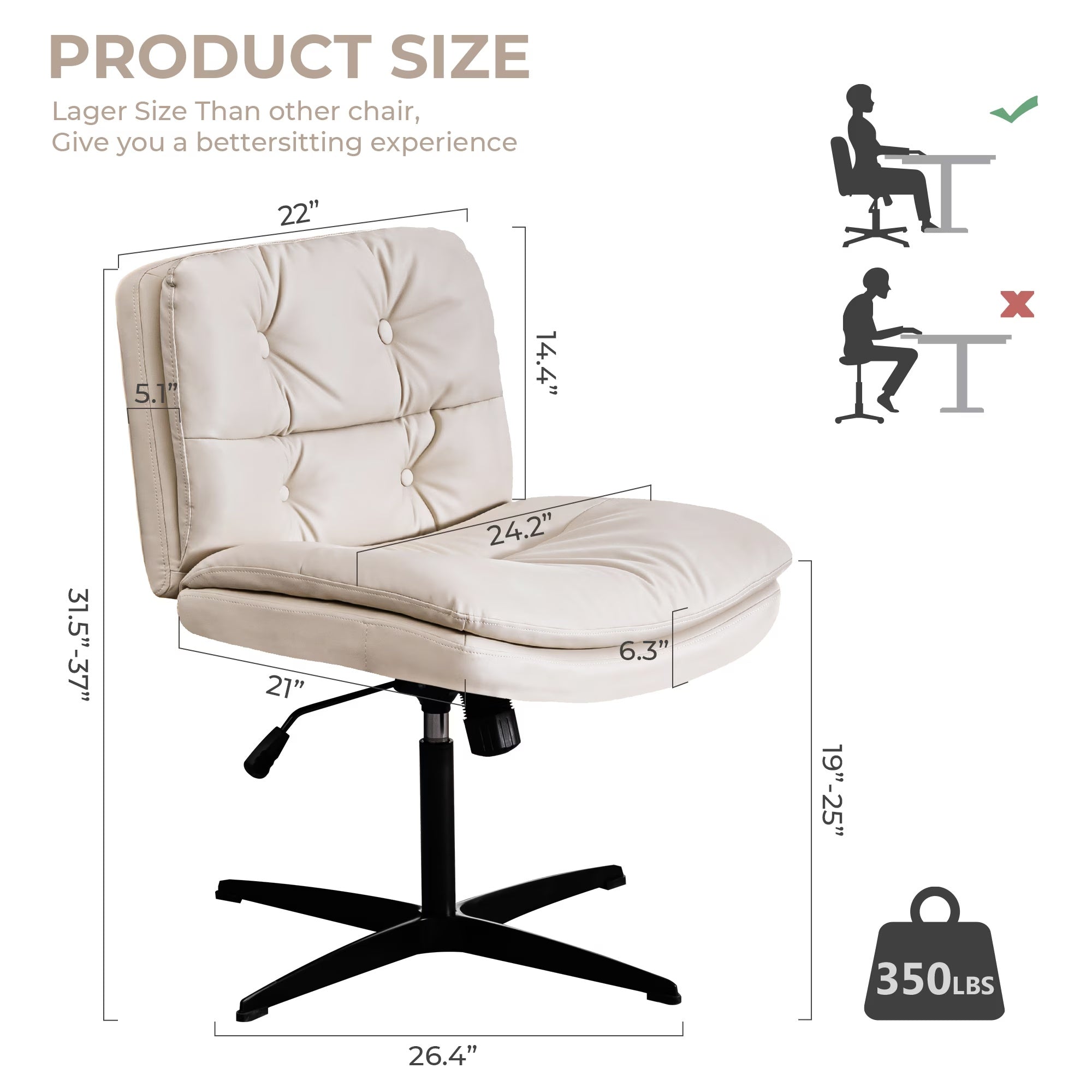 Large Size Armless Home Office Desk Chair Vanity Chair No Wheels ( USA ONLY + 3 TO 5 DAYS SHIPPING)