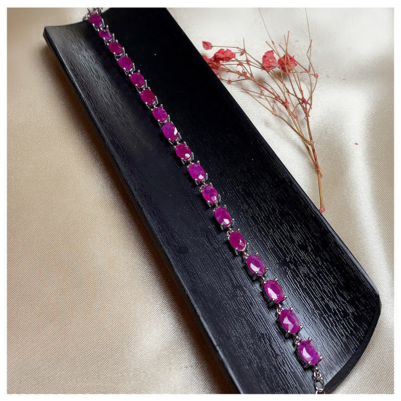 Women’s Natural Ruby Bracelet – 0.8ct Pre-Stone Gem, 18K Gold-Plated Hand-Inlaid 925 Silver Jewelry