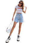Women Loose High-Waist Denim Shorts – Casual Cotton Blend Summer Relaxed Fit Jean Shorts