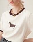 Women’s Retro Contrast Color T-Shirt – Korean Style Short Sleeve