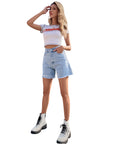 Women Loose High-Waist Denim Shorts – Casual Cotton Blend Summer Relaxed Fit Jean Shorts