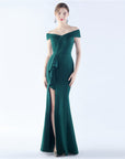 Women’s Satin Off-Shoulder Long Occasional Dress – Slim-Fit Elegant Evening Gown
