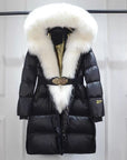 Extended Black Golden Lock Warm Fox Fur COAT  (3 TO 7 DAYS SHIPPING)