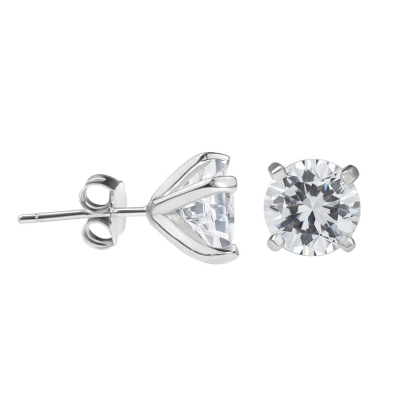 8mm Four-claw Zircon Sterling Silver Diamond Stud Earrings men