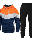 Men’s Fashion Colorblock Hooded Sports Suit – Running & Outdoor Winter Tracksuit with Stitching Design