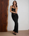 Women’s Sleeveless Mesh-Panel Sheath Dress – Black High-Waist Maxi Streetwear Party Dress