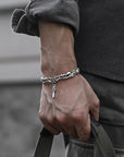 Men High-Quality Thai Silver Plated Bracelet – Retro Gothic Cross & Star Heavy Chain Bracelet with Vine Engraving Design
