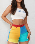 🌸 Floral Spliced Casual Shorts for Women – Playful & Stylish