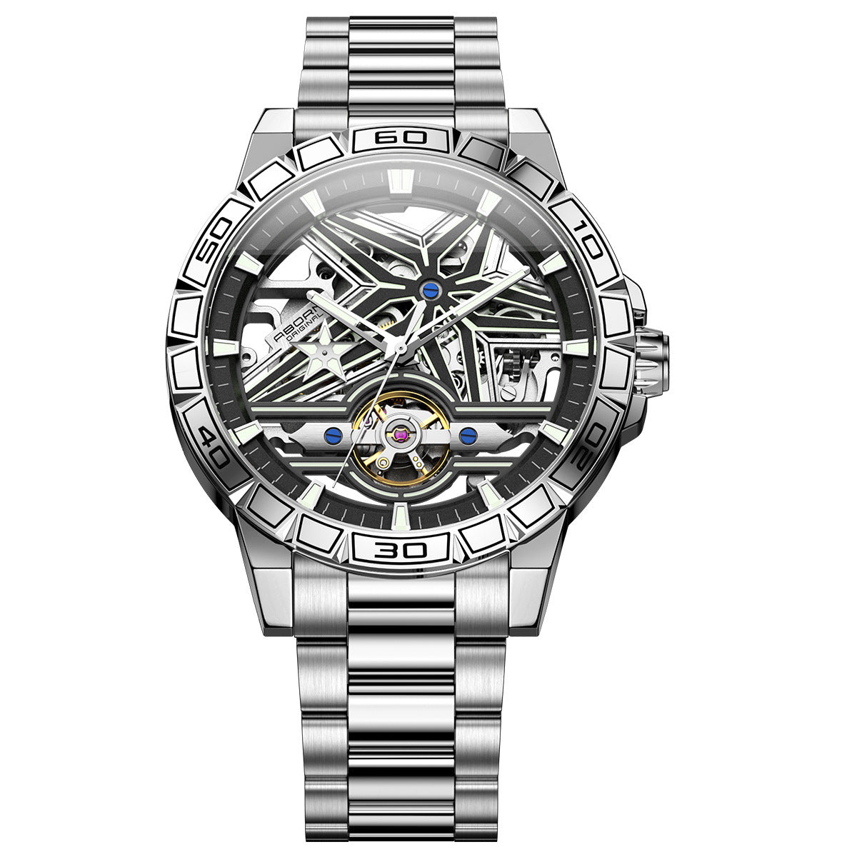 Men’s Double-Sided Hollow Automatic Mechanical Watch – Stainless Steel Fashion Timepiece
