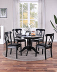 5pc Set Round Table 4x Side Chairs Cushion Fabric Upholstery Seat Rubberwood Black Color Furniture ( USA ONLY + 3 TO 5 DAYS SHIPPING)