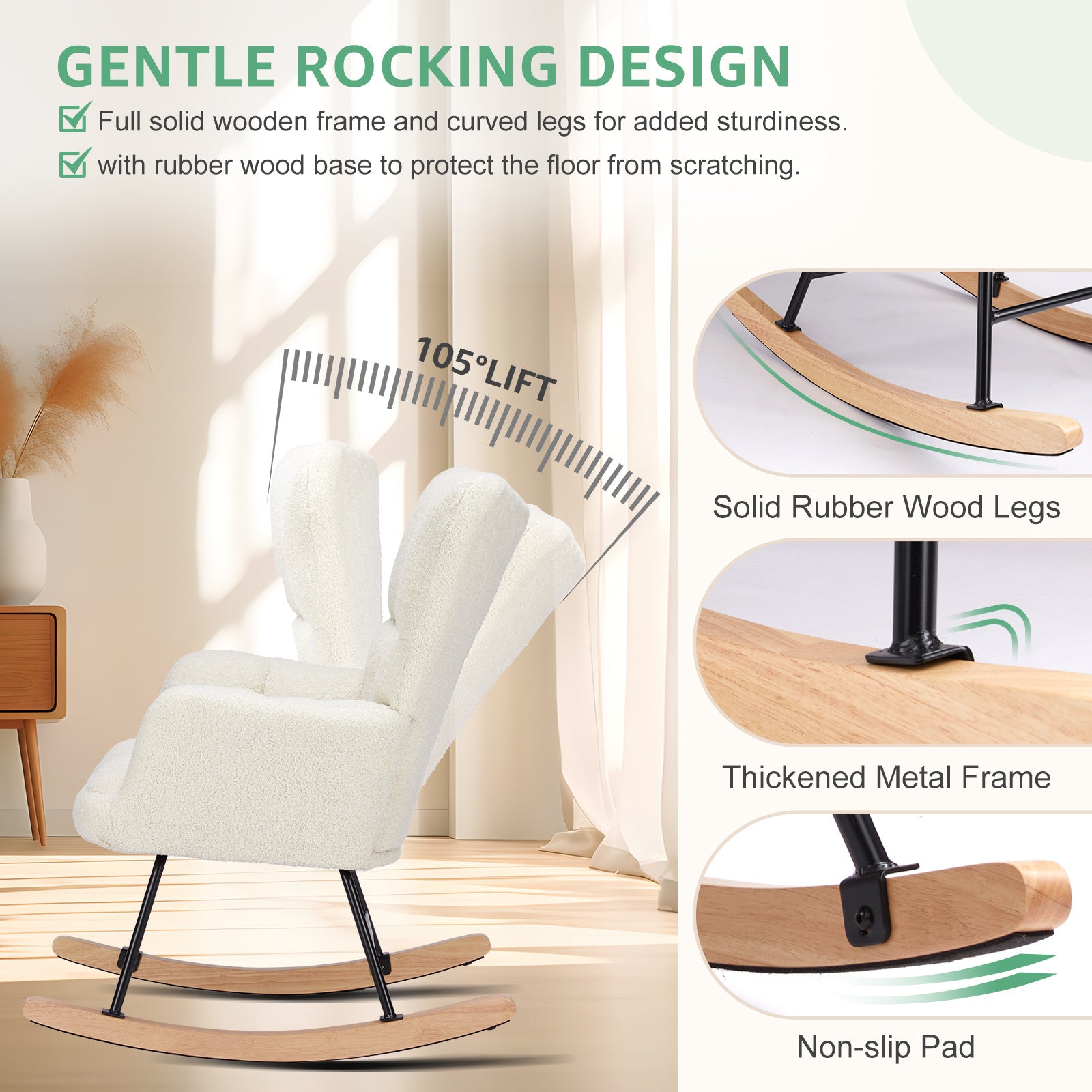 Teddy Fabric Gliding Rocking Chair ( USA ONLY + 3 TO 5 DAYS SHIPPING)