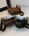 Women’s Saddle Crossbody Bag – Small PU Leather Shoulder Purse with Detachable Chain Strap and Zipper Closure