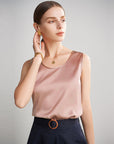 Women 100% Mulberry Silk Sleeveless Camisole Top – Satin Loose Fit Elegant Solid Color Summer Layering Vest