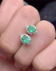 Women’s Natural Emerald Earrings – S925 Sterling Silver Retro National Style