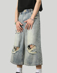 Men’s Distressed Washed Jeans – Loose Straight Fit