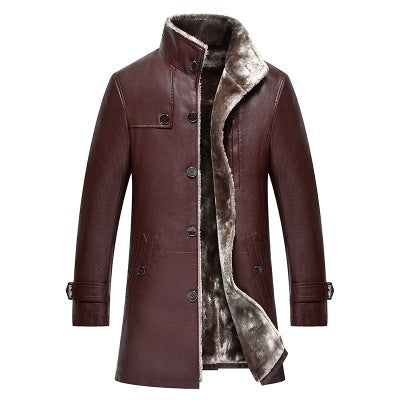 Men&#39;s Mid-length  Collar Sheepskin Thickened Fur Overcoat Coat