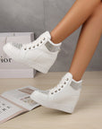 Height Increasing Shoes Women Rhinestone Flats Lace-up Sneakers Shoes