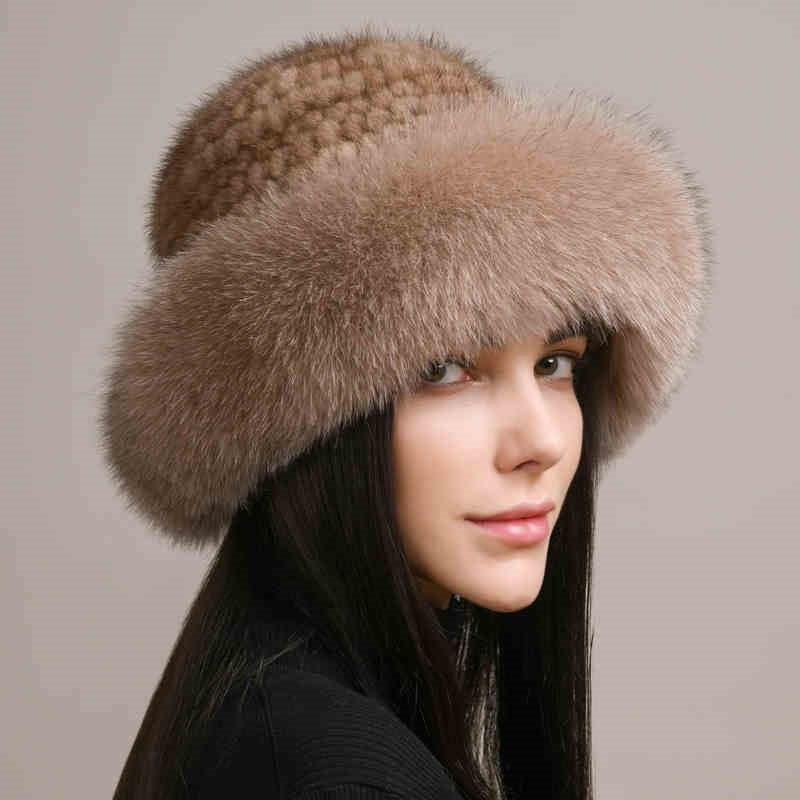 Mink Hair Hat Lady Braided Fur Winter  Women