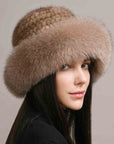 Mink Hair Hat Lady Braided Fur Winter  Women