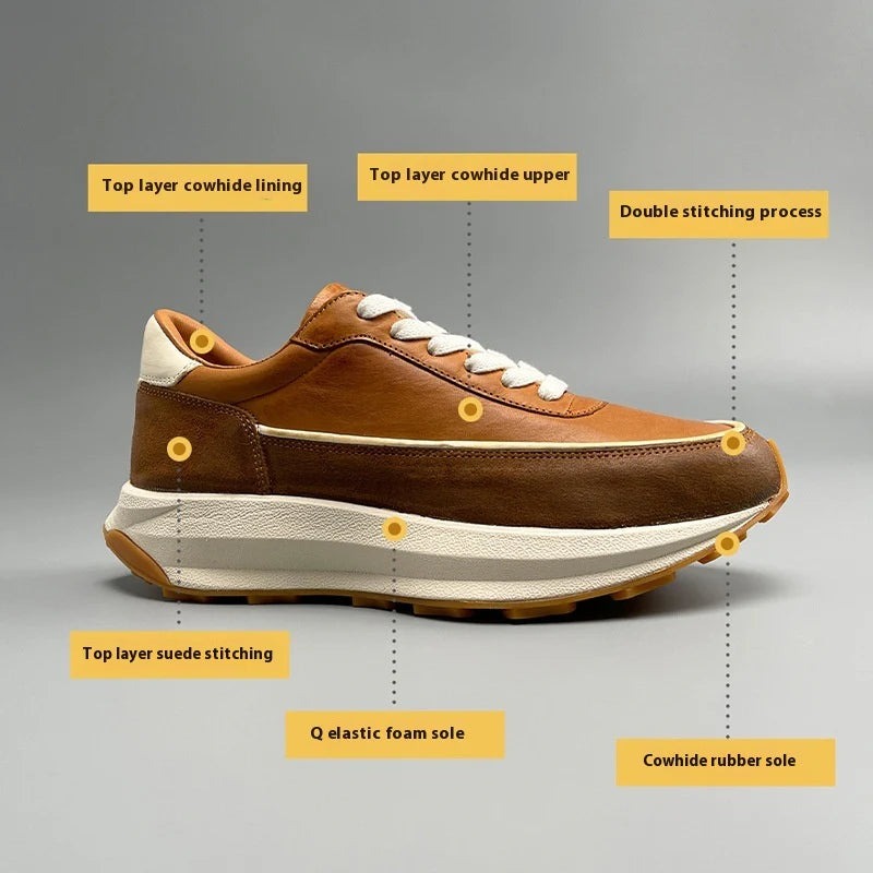 Men’s Genuine Leather RUNNING Shoes – Breathable Low-Top Cowhide Sneakers