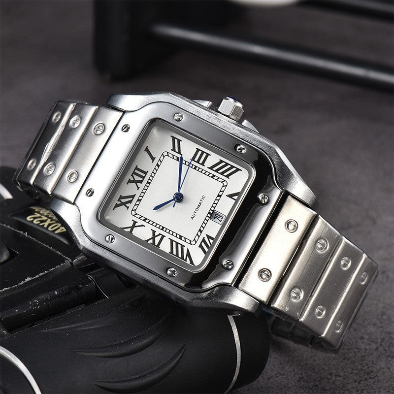 Men&#39;s 3-pin Quartz Square All-steel Watch