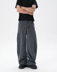 Men’s Loose Machete Pants - Wide Leg Cotton Trousers (Khaki/Gray, M-2XL) Straight Leg Comfort Fit with Elastic Waist