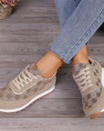 Flower Print Lace-up Sneakers Casual Fashion Lightweight Breathable Walking Running Sports Shoes Women Flats