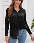 Romantic Fabric Lace Hollow-out Solid Color Long-sleeved Shirt