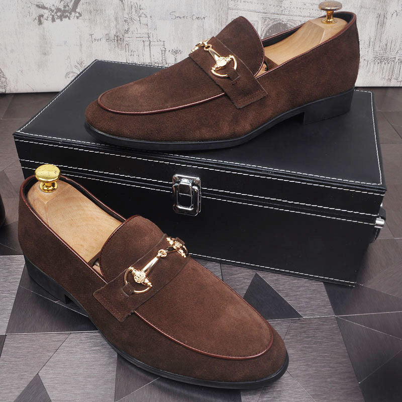 Men’s Genuine Leather Slip-On Shoes – Light Luxury Suede Beanie Loafers