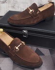 Men’s Genuine Leather Slip-On Shoes – Light Luxury Suede Beanie Loafers