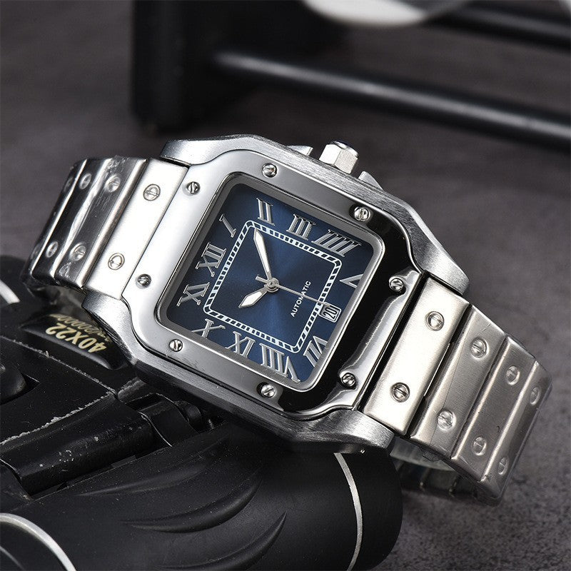 Men&#39;s 3-pin Quartz Square All-steel Watch