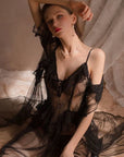 Women’s 3-Piece Lace Sheer Chemise Set – White Stretch Lingerie with Overcoat & Panty