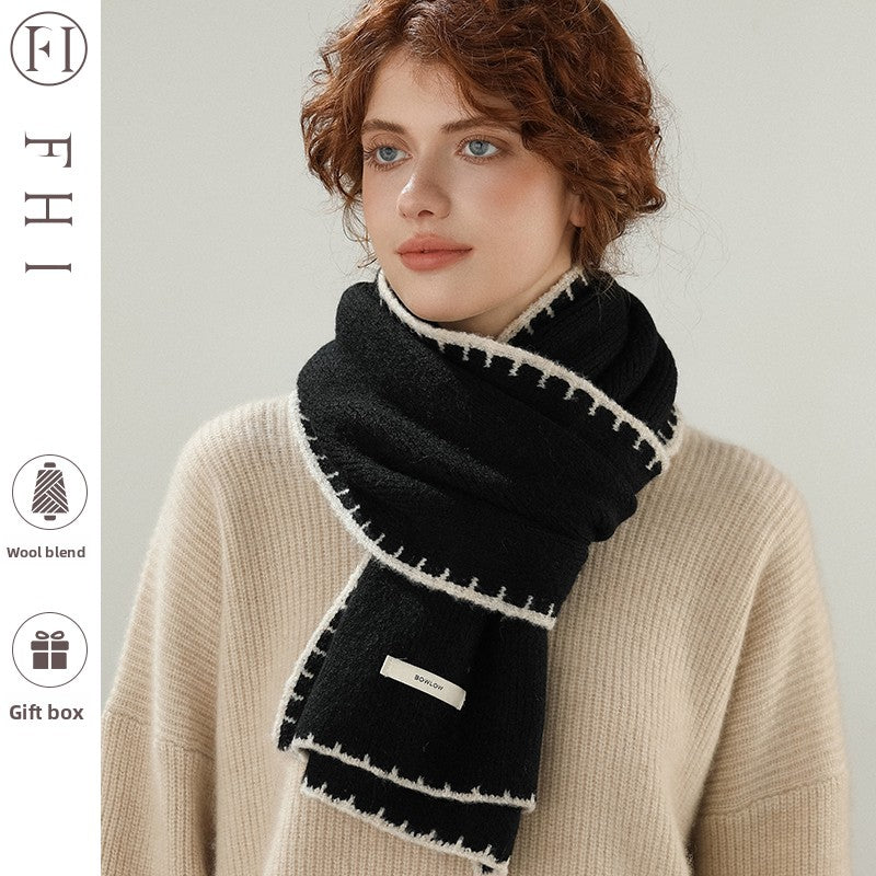 Women’s Wool Scarf Set – Soft Warm Color Block Winter Scarf with Gift Box, Long Windproof Wrap for Outdoor &amp; Everyday Wear