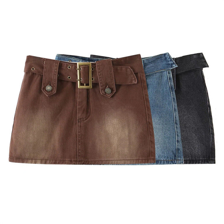 Spring Summer Pure Desire Metal Buckle Belt Short Skirt