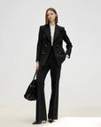 Women’s Double-Breasted Suit Jacket – Slim Fit Black Blazer with Suit Collar Long Sleeve Office Blazer