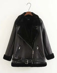 Jacket Tops Women's  Belt PU Leather Jacket