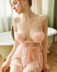 Women’s Sexy Rabbit Fur Lingerie Set – Strapless Lace-Up Nightwear
