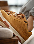 Men’s  Suede Bread Shoes – Comfortable Round-Toe Lace-Up Sneakers in Wheat Color