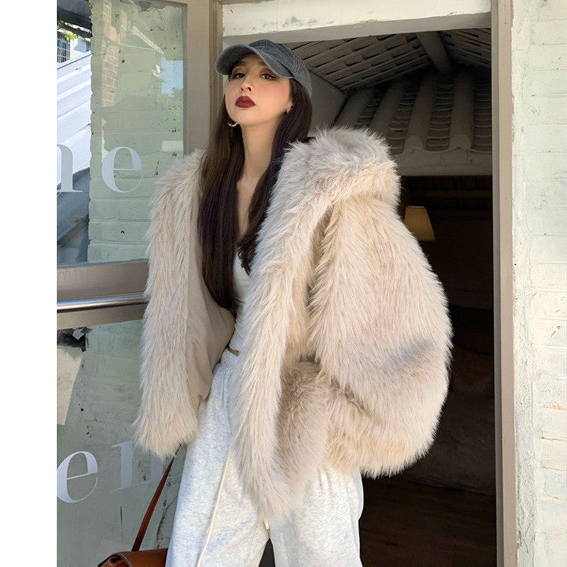 Loose Casual Hooded Warm Faux Fur Jacket (3 to 7 days shipping)