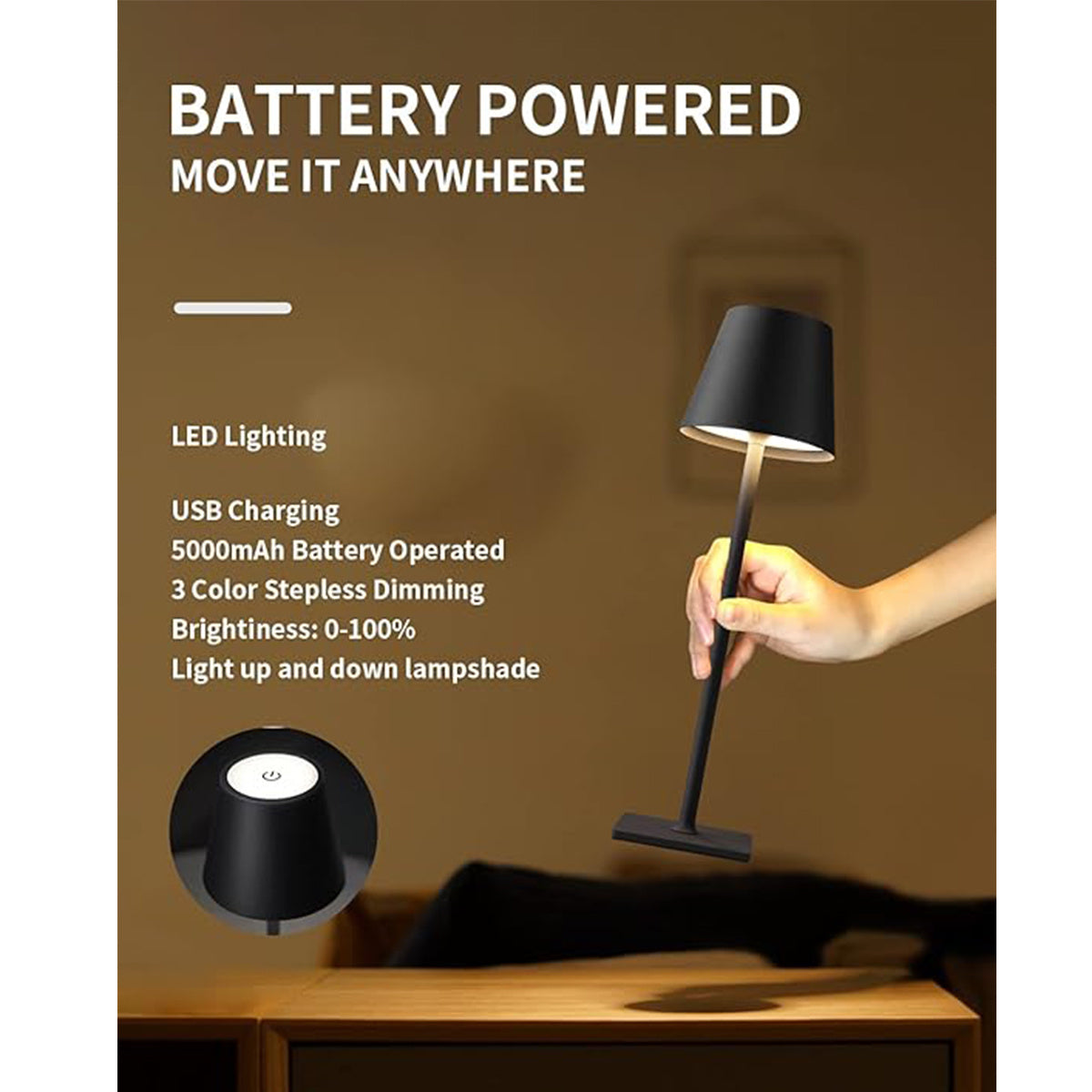 LED Desk Lamp, 5000mAh Battery  (USA ONLY +4 TO 9 DAYS SHIPPING)