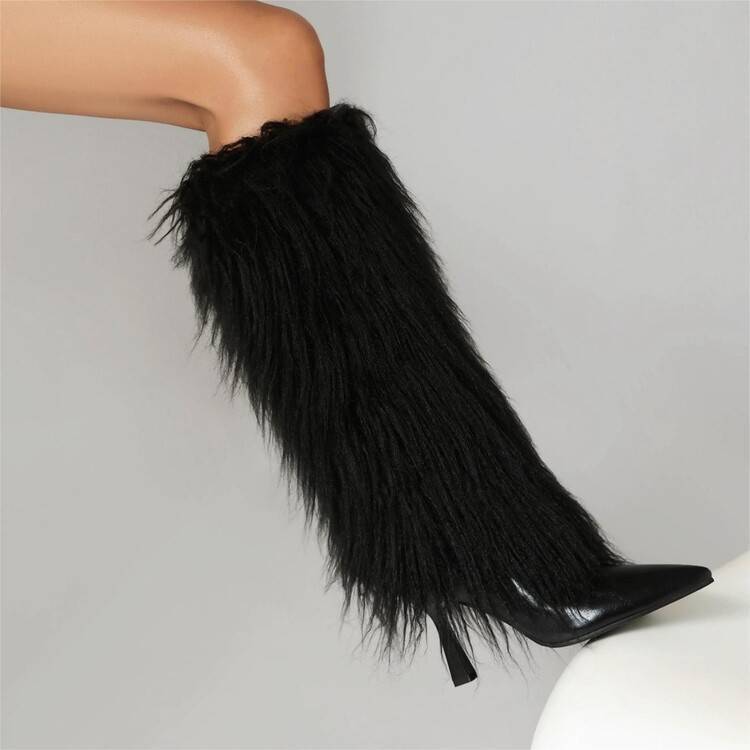 Women’s Tassel Stiletto Long Boots – Pointed-Toe Minimalist High-Heel Suede Fashion Boots