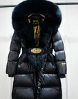 Extended Black Golden Lock Warm Fox Fur COAT  (3 TO 7 DAYS SHIPPING)