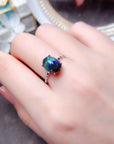 925 Silver Delicate Mosaic Natural Black Opal Ring  (3 to 7 days shipping)