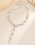 Women’s Metal Textured Y-Shaped Cross Chain Necklace – Geometric Oval Pendant Electroplated Alloy