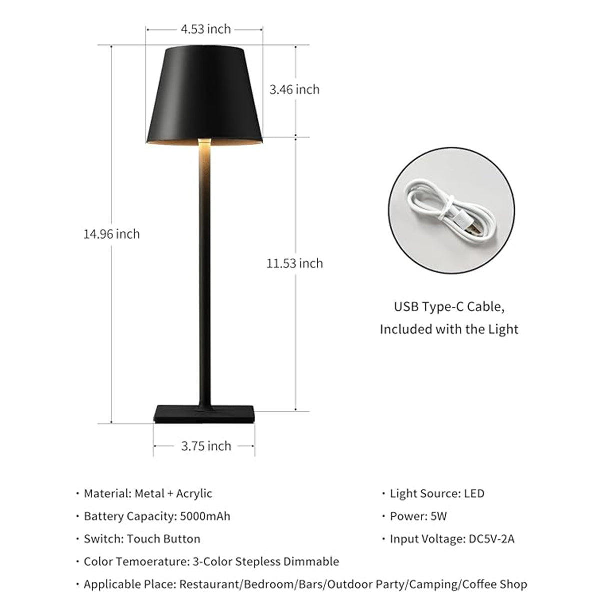 LED Desk Lamp, 5000mAh Battery  (USA ONLY +4 TO 9 DAYS SHIPPING)