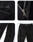 Black Patch Pleated Jeans For Men (3 to 7 days shipping)