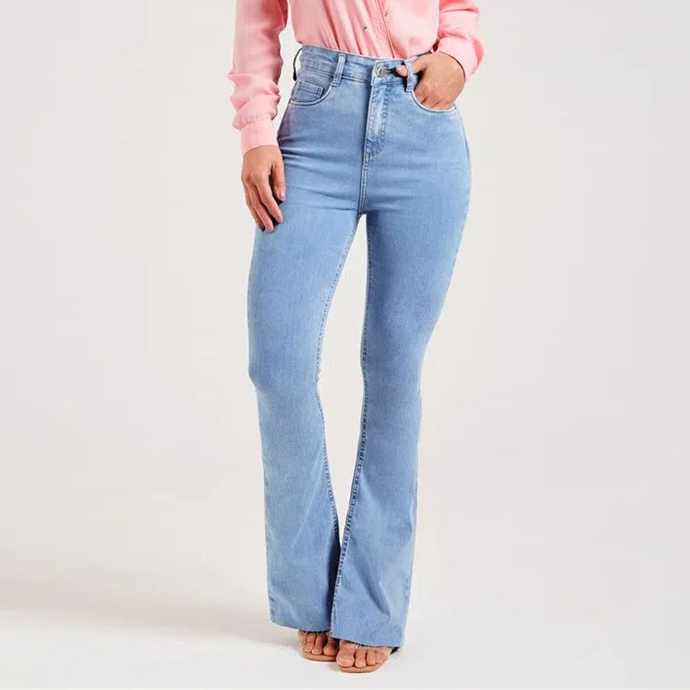 👖 Women’s Slim Fit Bootcut jeans – Light Blue Mid-Rise Stretch Cotton Pants (S-XXL)